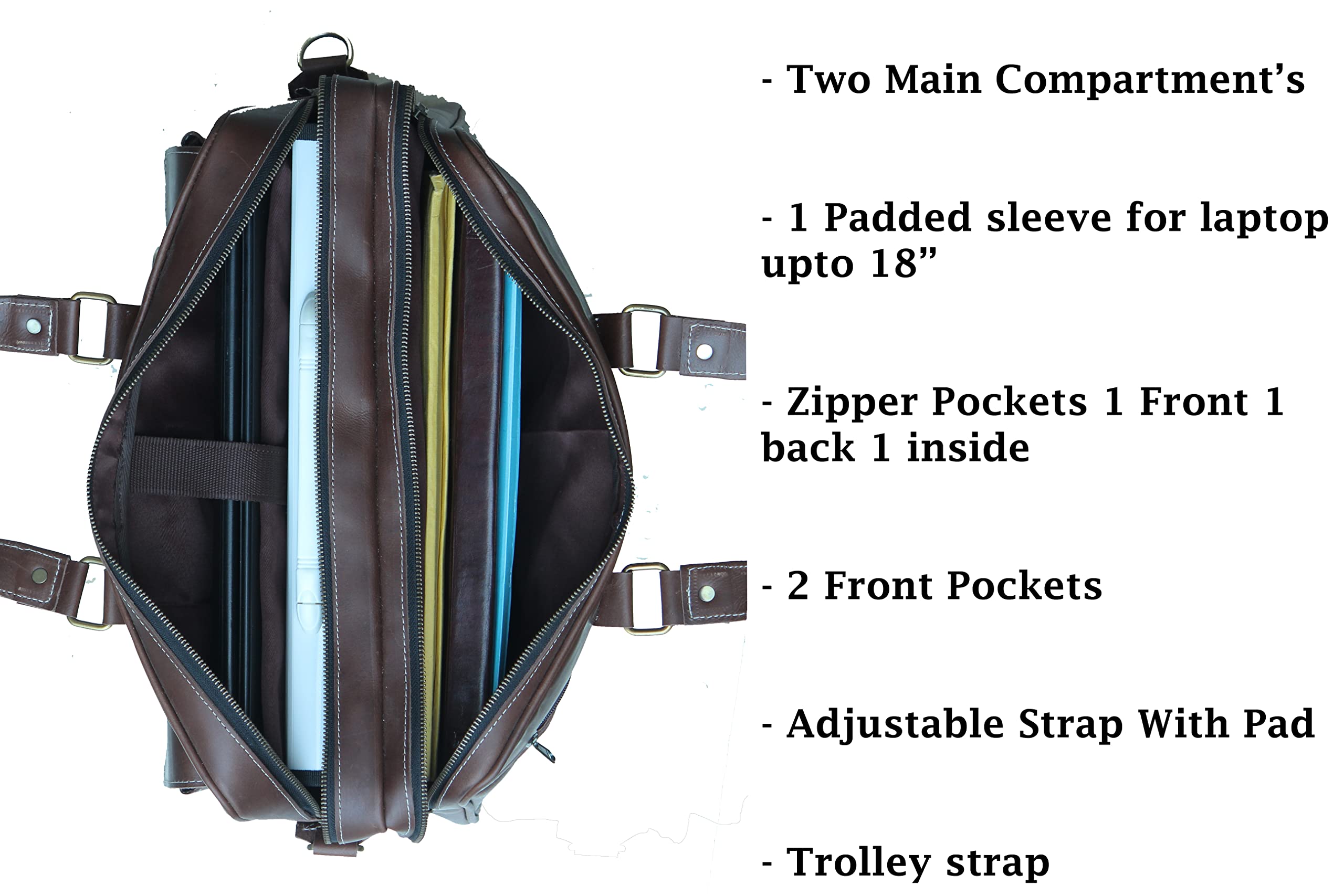 Premium Genuine Leather Briefcase for Men - 17 Inch Laptop Bag with Spacious Compartment | Durable Business & Office Work Bag for Professionals, Travel & Daily Commute