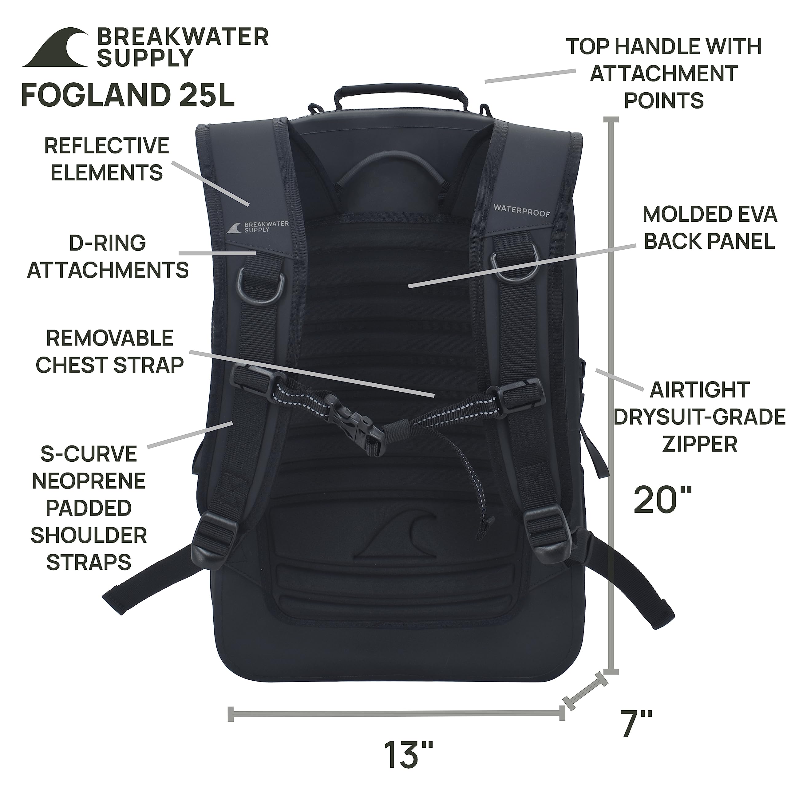 Waterproof Submersible Backpack 15L 20L 25L - Airtight Laptop Bag with Waterproof Zippers for Travel, Hiking & Outdoor Adventures | Breakwater Supply™ Fogland Series