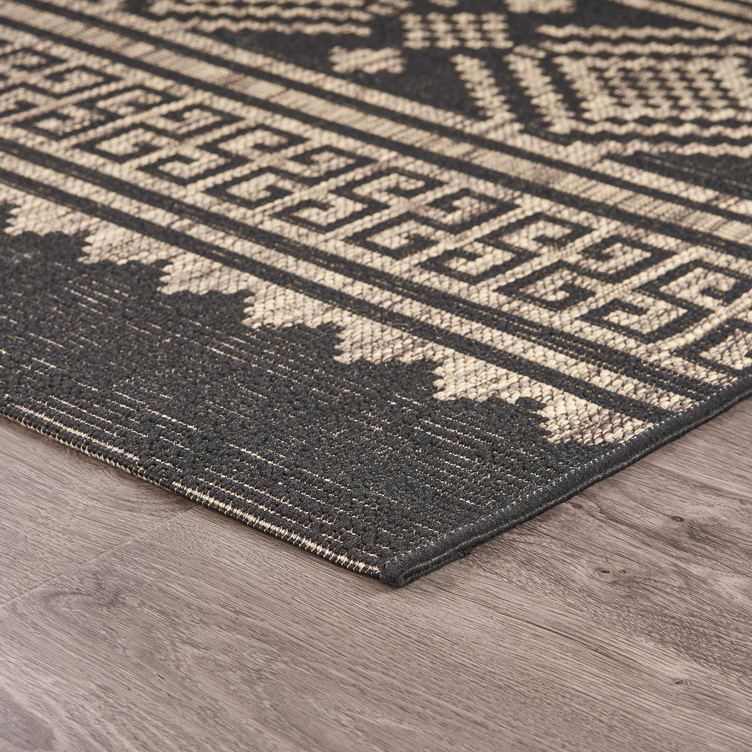 LR Home Sunshower 8x10 Indoor/Outdoor Area Rug - Modern Geometric Large Carpet for Living Room, Bedroom, Playroom, Patio & Garden - Farmhouse Style Home Decor in Black/Brown - Perfect for Cozy Spaces & Outdoor Entertaining
