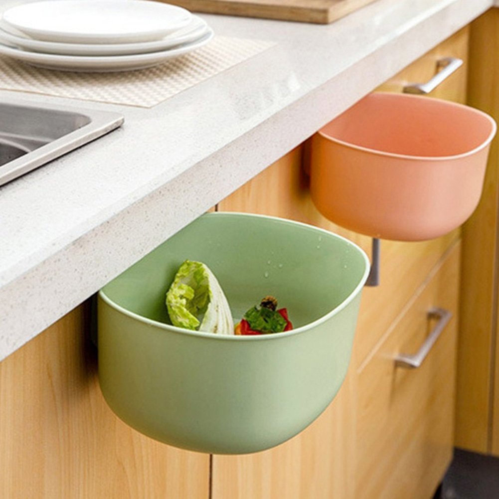 Over The Cabinet Door Trash Can Holder - Hanging Waste Basket for Kitchen, Bathroom & Office - Green Garbage Bin with Storage Rack - Perfect for Small Spaces & Clutter-Free Organization