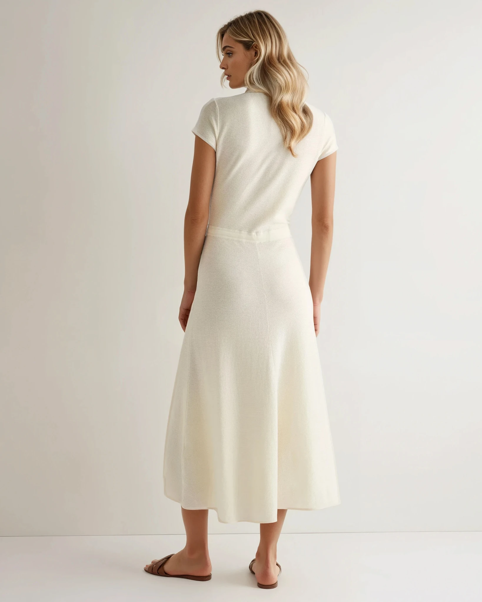 Women's Moss Stitch Cotton Cashmere Sweater Dress in Ivory White | Soft & Cozy Knitwear for Fall & Winter | Perfect for Office, Date Night & Holiday Parties