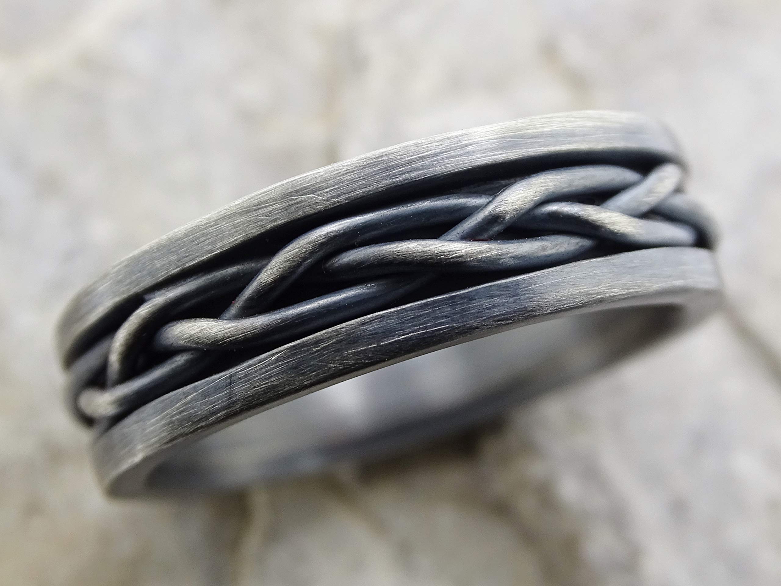 Braided Viking Ring Black Silver - Men's Wedding Band, Celtic Eternity Woven Ring, Unique Silver Gift for Him, Perfect for Weddings, Anniversaries, and Special Occasions