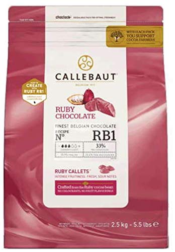Premium Callebaut Ruby Couverture Chocolate Callets RB1 | 100% Natural Ruby Cocoa Bean, No Colorants or Artificial Flavors | 4 x 5.5 lb (2.5kg) Bulk Pack | Perfect for Baking, Desserts & Gourmet Chocolate Making