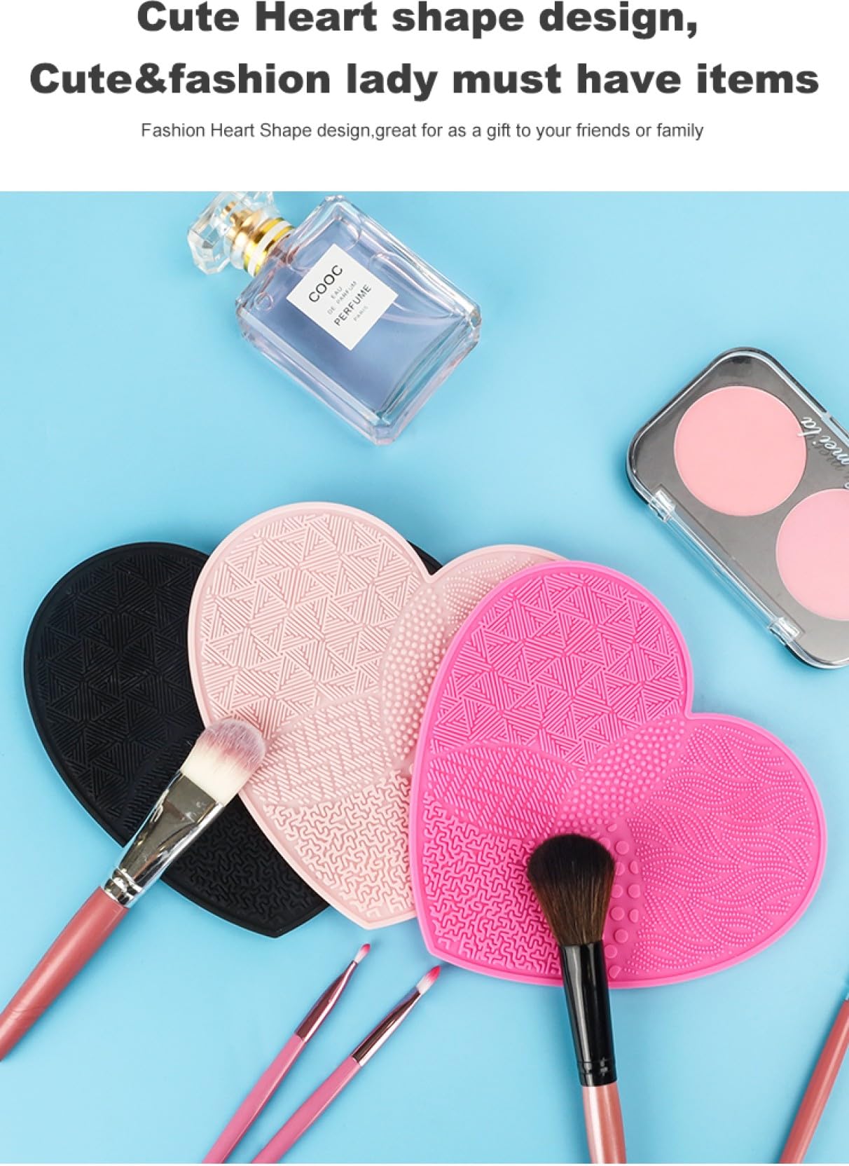 KIRA Heart Shaped Silicone Makeup Brush Cleaning Mat - Foundation Brush Cleaner, Silicone Washing Tool for Makeup Brushes - Perfect for Women & Girls (Salmon Pink) | Ideal for Daily Makeup Brush Cleaning & Travel Beauty Essentials