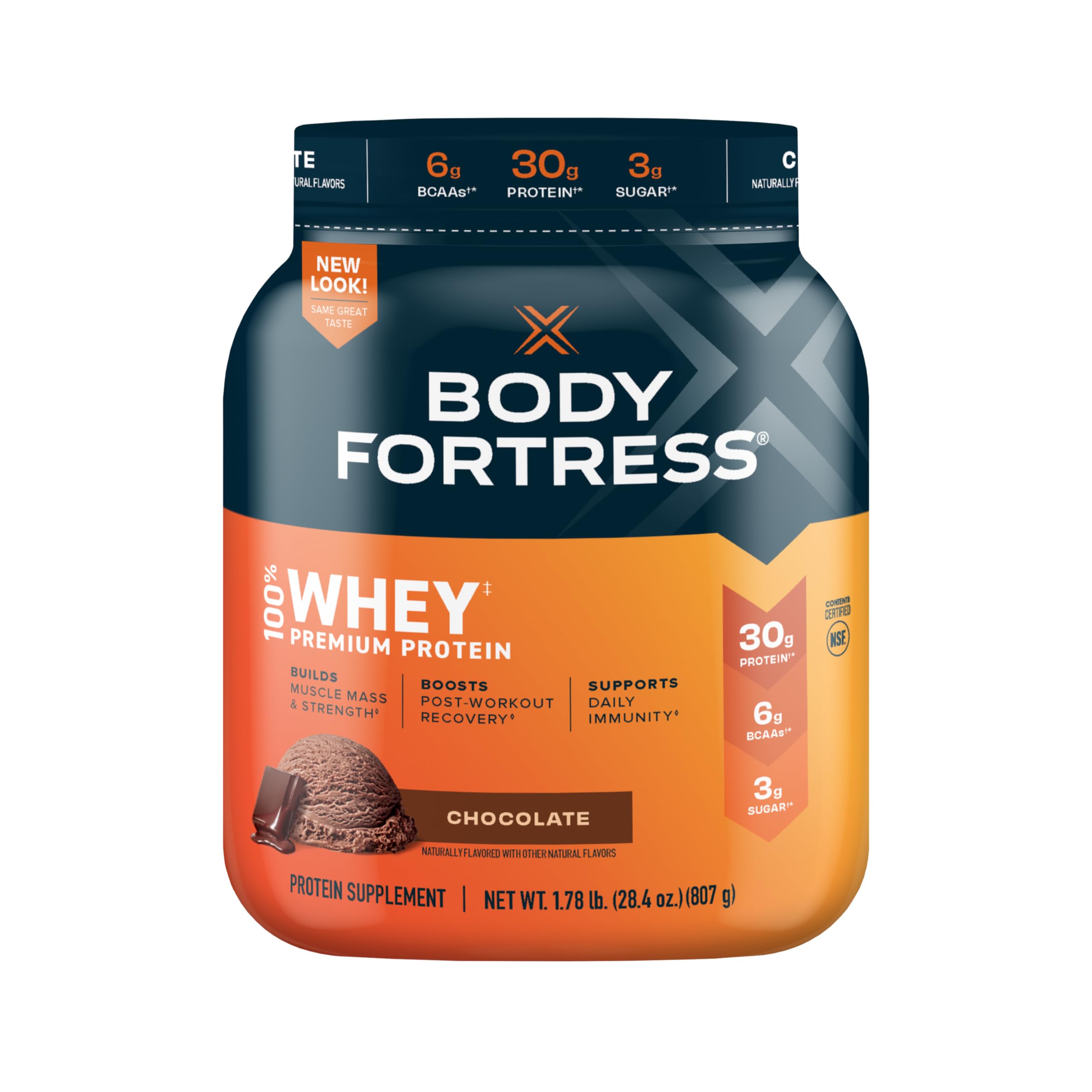 Body Fortress 100% Whey Protein Powder Chocolate 1.78lbs & Pure Protein Bars Chocolate Chip 1.76oz (12 Pack) - Post Workout Recovery & Muscle Building Supplements for Athletes & Fitness Enthusiasts