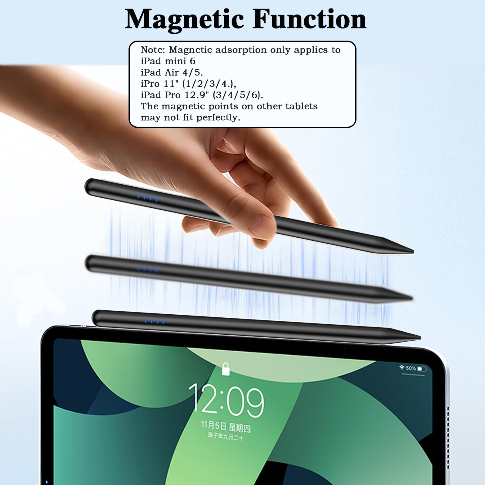 Premium Stylus Pen for Android & iOS - Magnetic Touch Screen Pencil with 4 Replaceable Tips - Compatible with Samsung/Huawei/Lenovo/Xiaomi/Vivo Tablets & Smartphones - Perfect for Drawing, Note-Taking & Digital Signatures (Black)