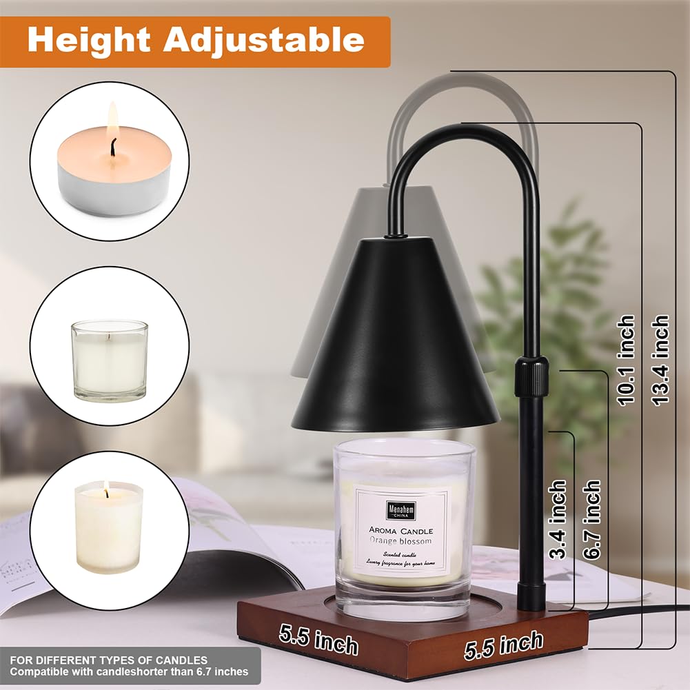 Electric Candle Warmer Lamp with Timer & Dimmable Function - Adjustable Height Wax Melter for Jar Candles & Scented Wax - Includes 2 Bulbs - Perfect for Home Decor, Bedroom Aromatherapy & Gifts for Mom (Black)