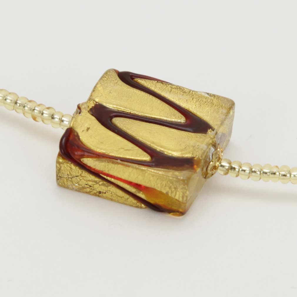 Venetian Murano Glass Royal Red Square Pendant Necklace - Handcrafted Italian Jewelry for Women, Elegant Gift for Special Occasions