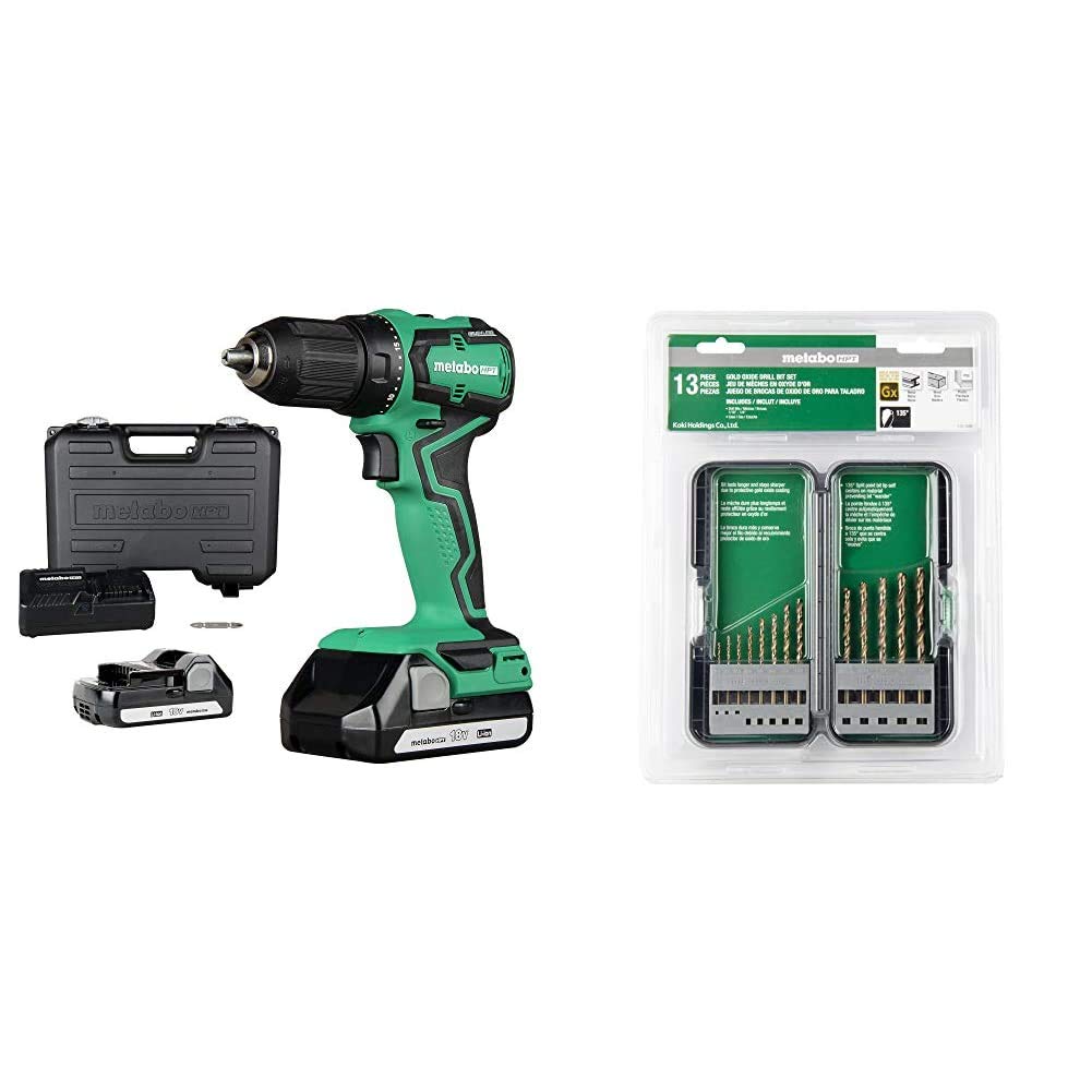 Metabo HPT 18V Cordless Drill Driver Kit with 13-Piece Drill Bit Set - Perfect for DIY Projects, Home Repairs & Professional Construction Work