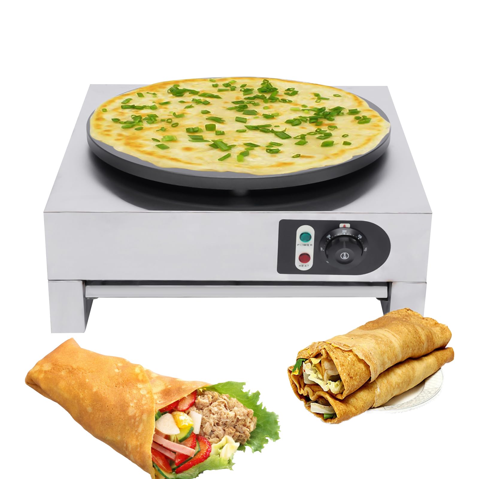 Commercial Electric Crepe Maker - 16 Inch Non-Stick 3000W Pancake Machine with Adjustable Temperature Control & Stainless Steel Base - Perfect for Restaurants, Cafes, and Home Breakfast Cooking