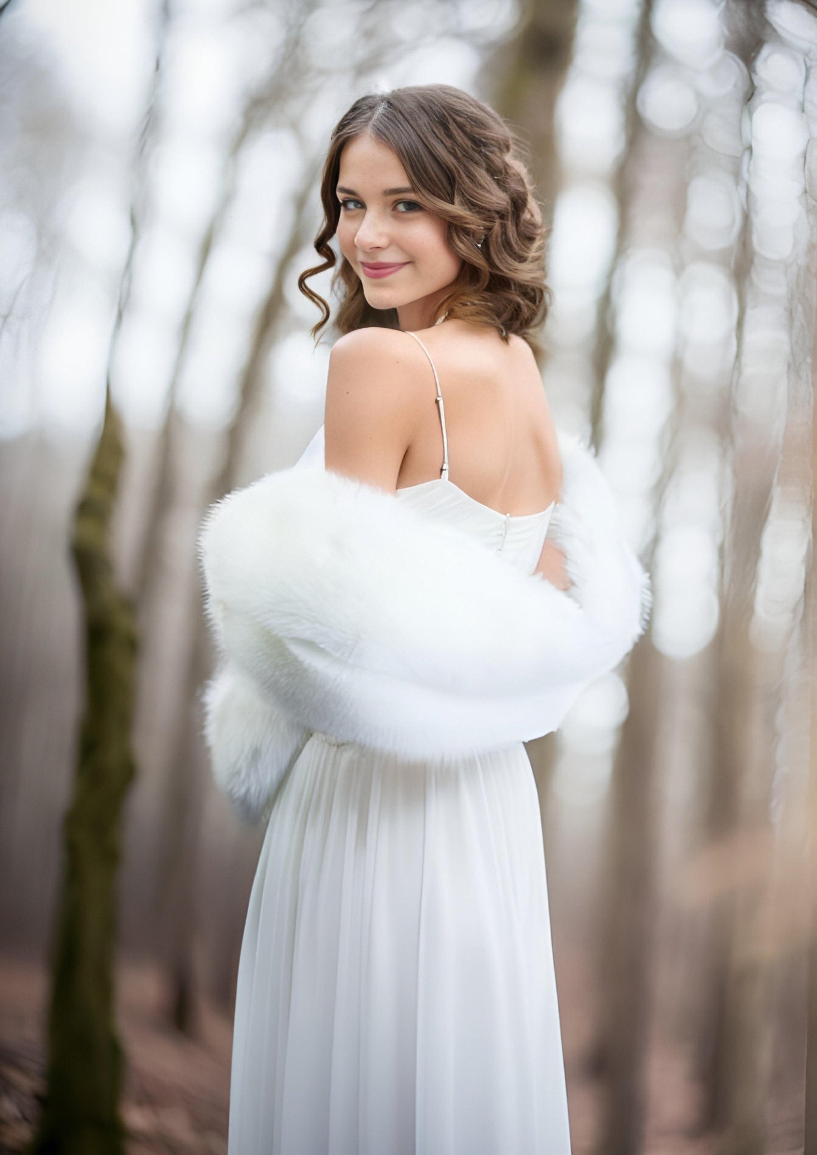 Elegant Pure Ivory Fur Shawl for Brides – Celia Wht01 | Perfect for Weddings, Photo Shoots & Formal Events