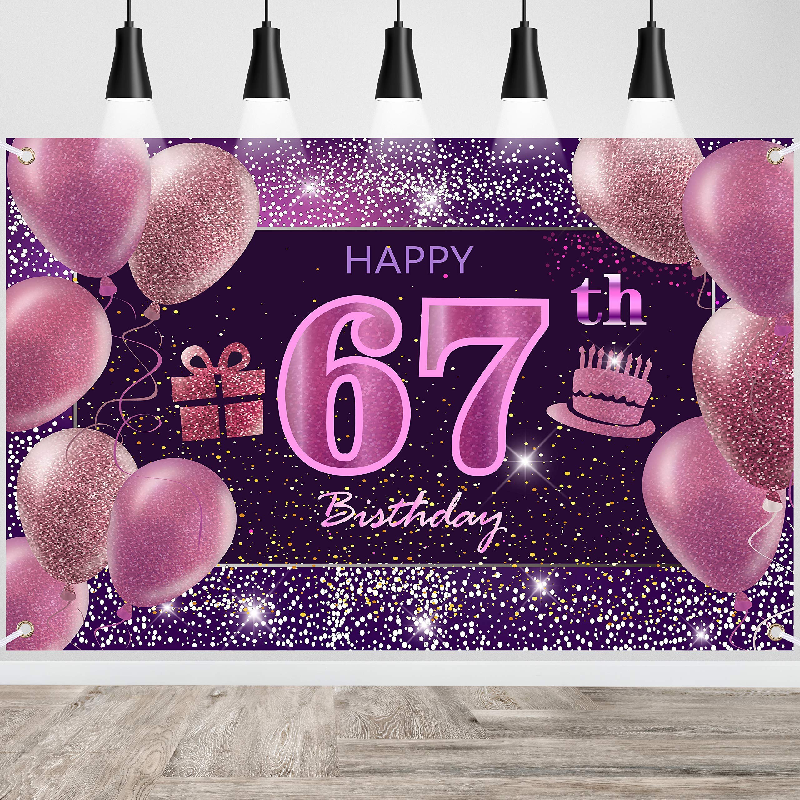 IMISI 67th Birthday Decorations for Women - Pink Happy Birthday Banner & Party Backdrop | Perfect for Birthday Celebrations, Milestone Parties & Photo Booths