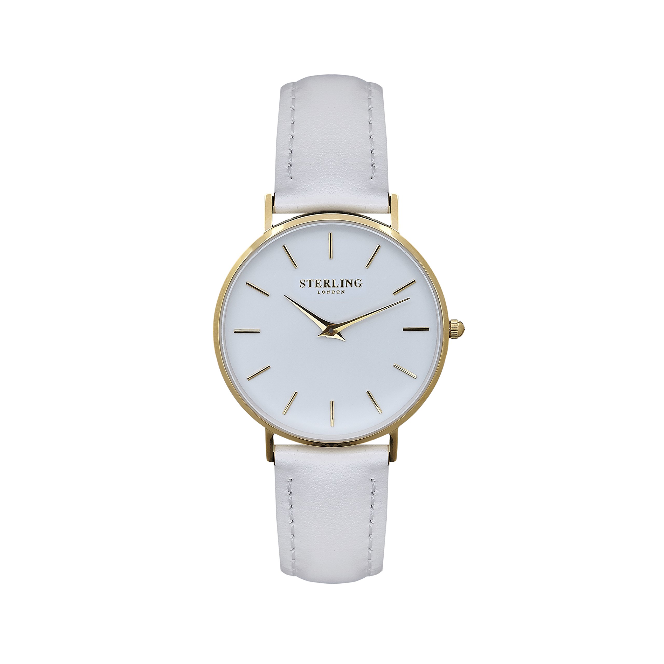 Minimalist Women's Leather Quartz Crystal Watch - Stylish Ladies Watches in Black/Brown/White Vegan Leather with Gold/Rose Gold/Silver Finish | Sterling of London | Perfect for Office, Casual Wear & Gift Giving