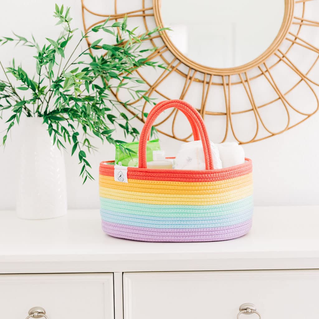 OrganiHaus Rainbow Baby Diaper Caddy Organizer - Woven Rope Nursery Basket for Diapers, Baby Wipes & Essentials | Perfect for Changing Tables, Nursery Storage & Baby Shower Gifts | Stylish & Functional Baby Organizer for Girls & Boys