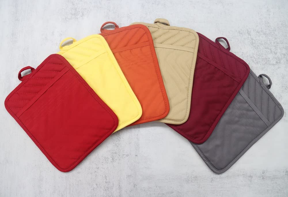 Heat Resistant Cotton Oven Pot Holder Set of 3 with Pocket - 7