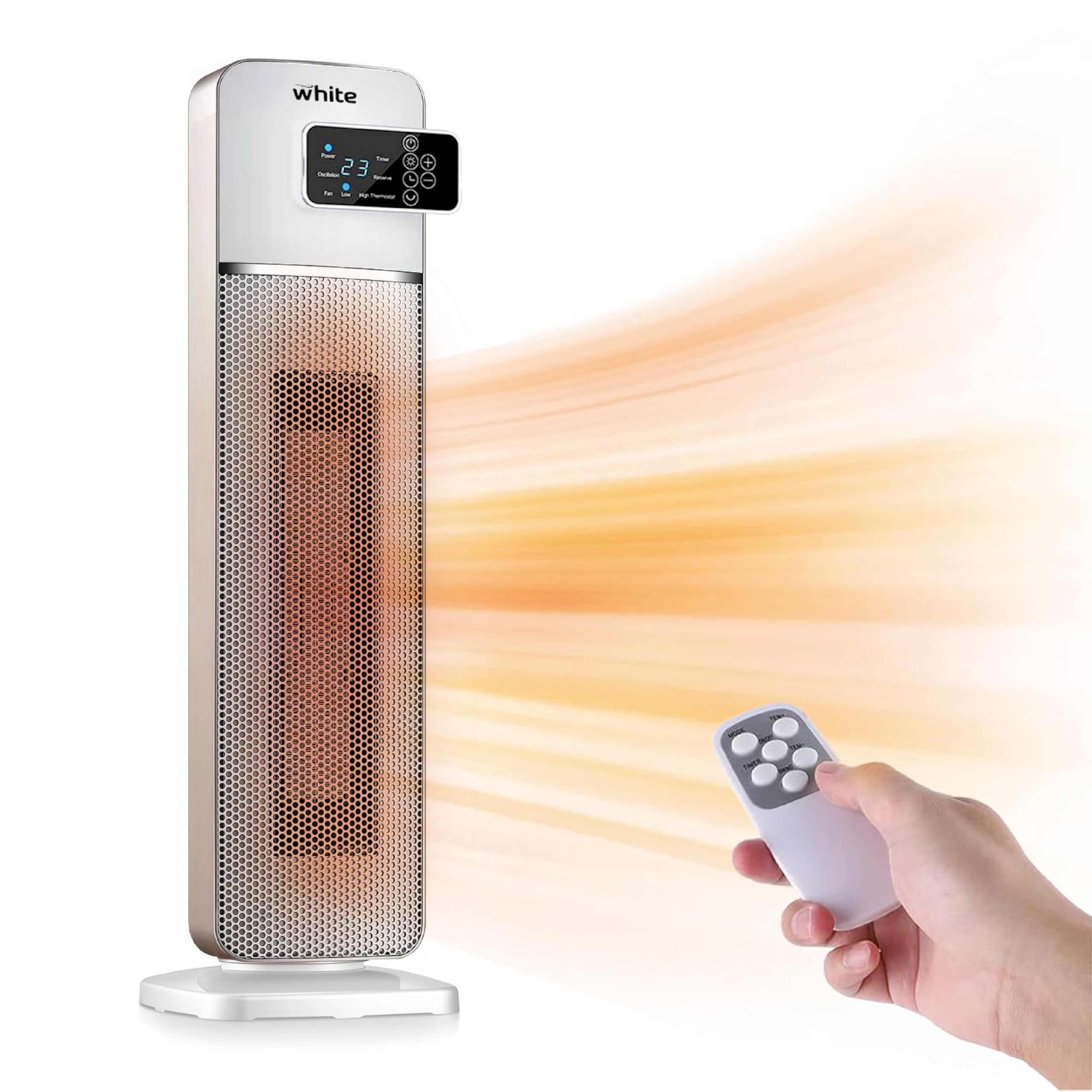 Ceramic PTC Tower Electric Heater 2000W with Remote Control - 3 Heat Levels, Timer, Auto Oscillation, LED Touch Screen - Perfect for Bedroom, Living Room & Office Heating
