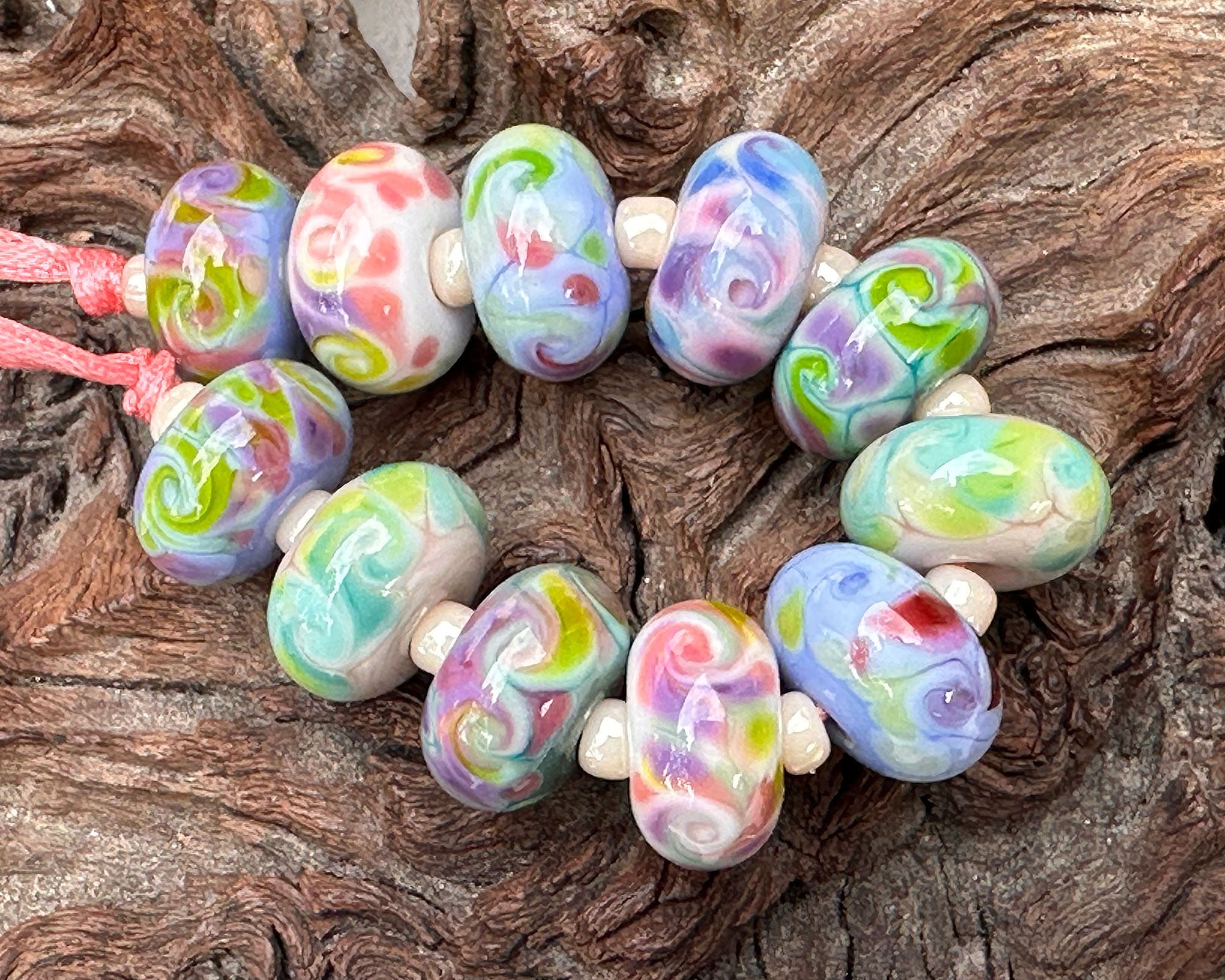 11 Pastel Swirl Lampwork Glass Beads Set - Handmade SRA Beads for Jewelry Making, Bracelets & Necklaces - DIY Craft Supplies for Beaders & Artists