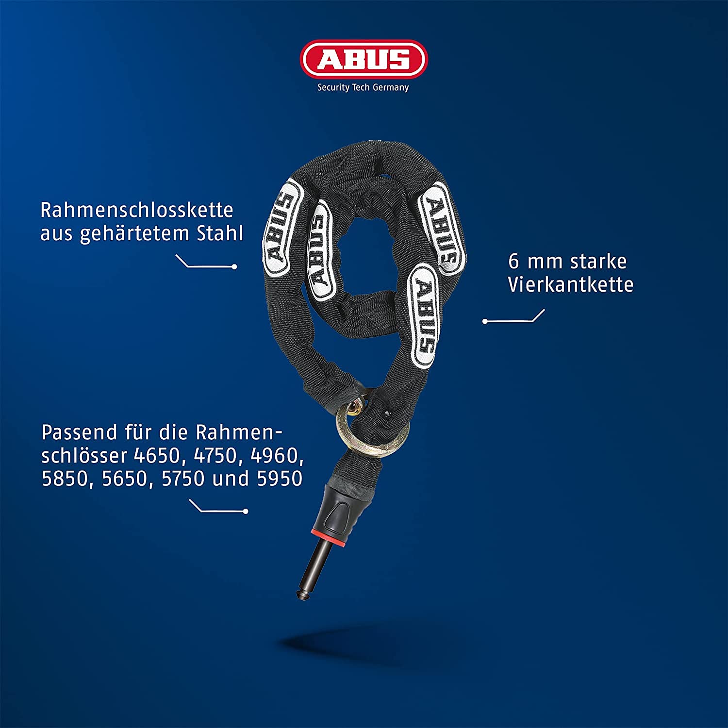 ABUS 6KS Frame Lock Plug-in Chain Adapter - 130cm x 6mm Heavy Duty Bicycle Chain Lock (Black) | Secure Bike Accessories for Urban Commuting & Outdoor Cycling