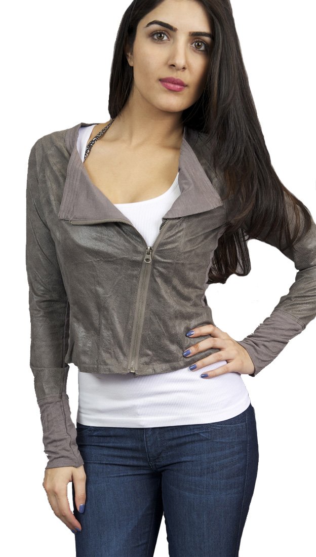 Faux Leather Fashion Crop Shirt Jacket for Women - Grey Vegan Leather Biker Style Jacket | Perfect for Casual Outfits, Date Nights & Streetwear Looks