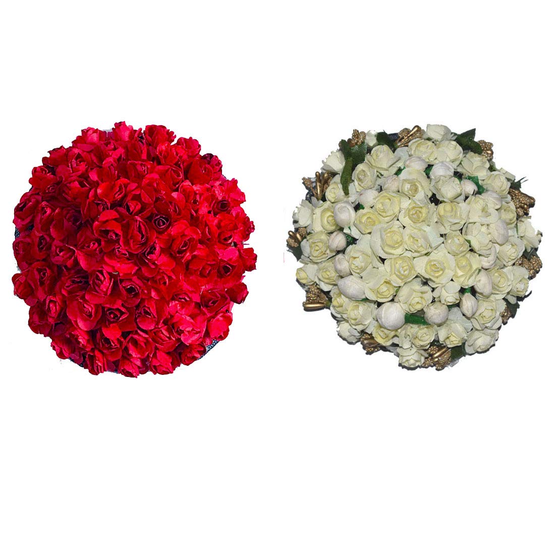 Natth Hair Bun Gajra Flower - 2 Pack Artificial Hair Buns for Women (Red & White) | Wedding, Party & Traditional Hairstyle Accessories