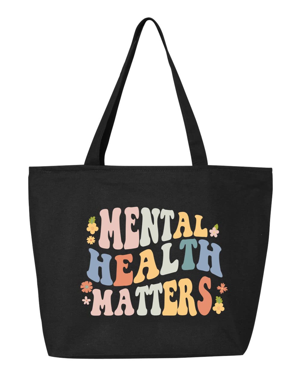 Mental Health Awareness Zippered Canvas Tote Bag - Motivational Self Love & Care Gift for Women, Feminist Jute Purse (20x15x5 Inches, Black) - Perfect for Therapy Sessions, Daily Use & Supportive Gifts