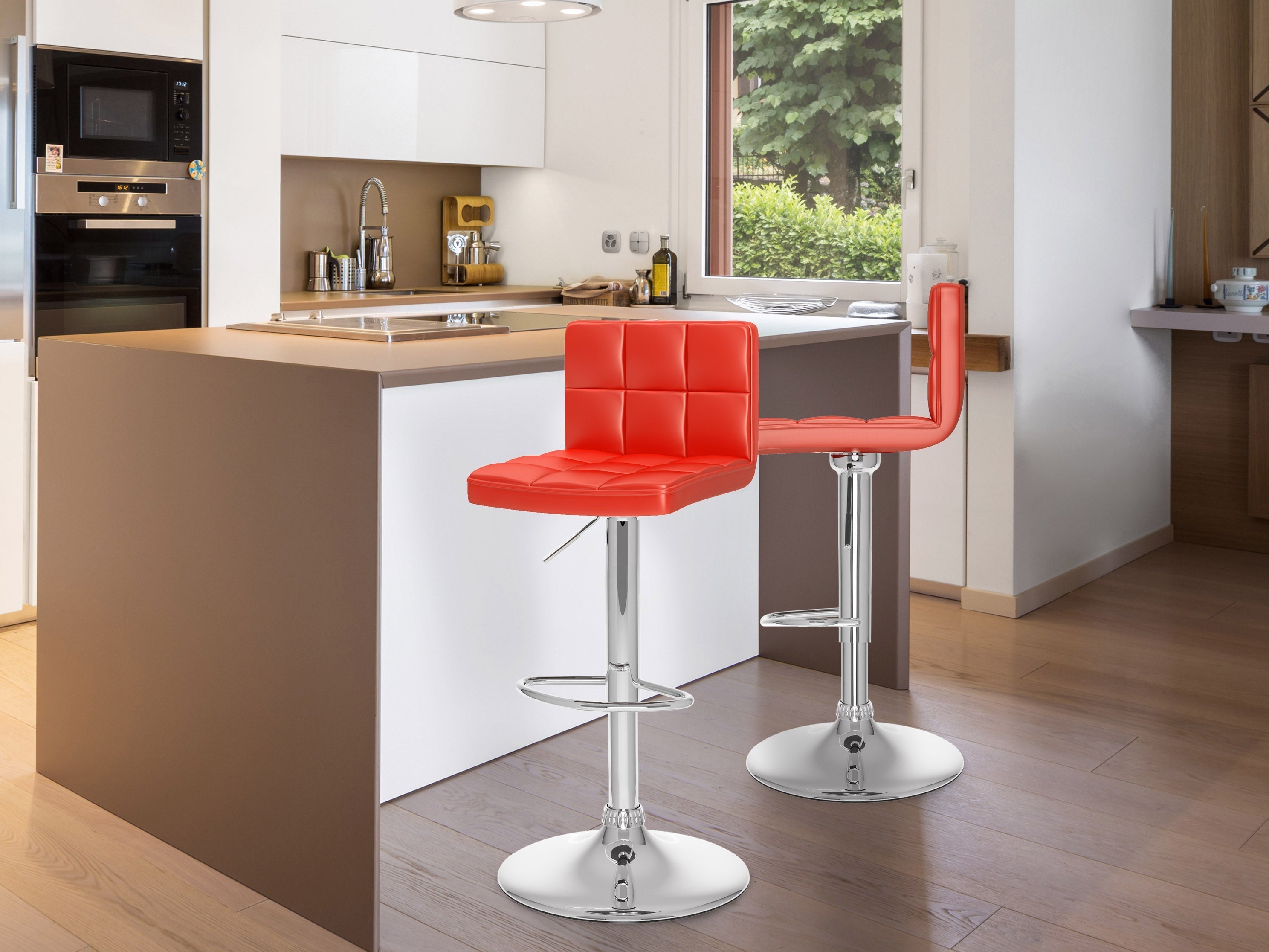 2 Pack Red Swivel Bar Stools - 360 Degree Rotating Counter Height Stools for Kitchen Island, Breakfast Bar & Home Decor