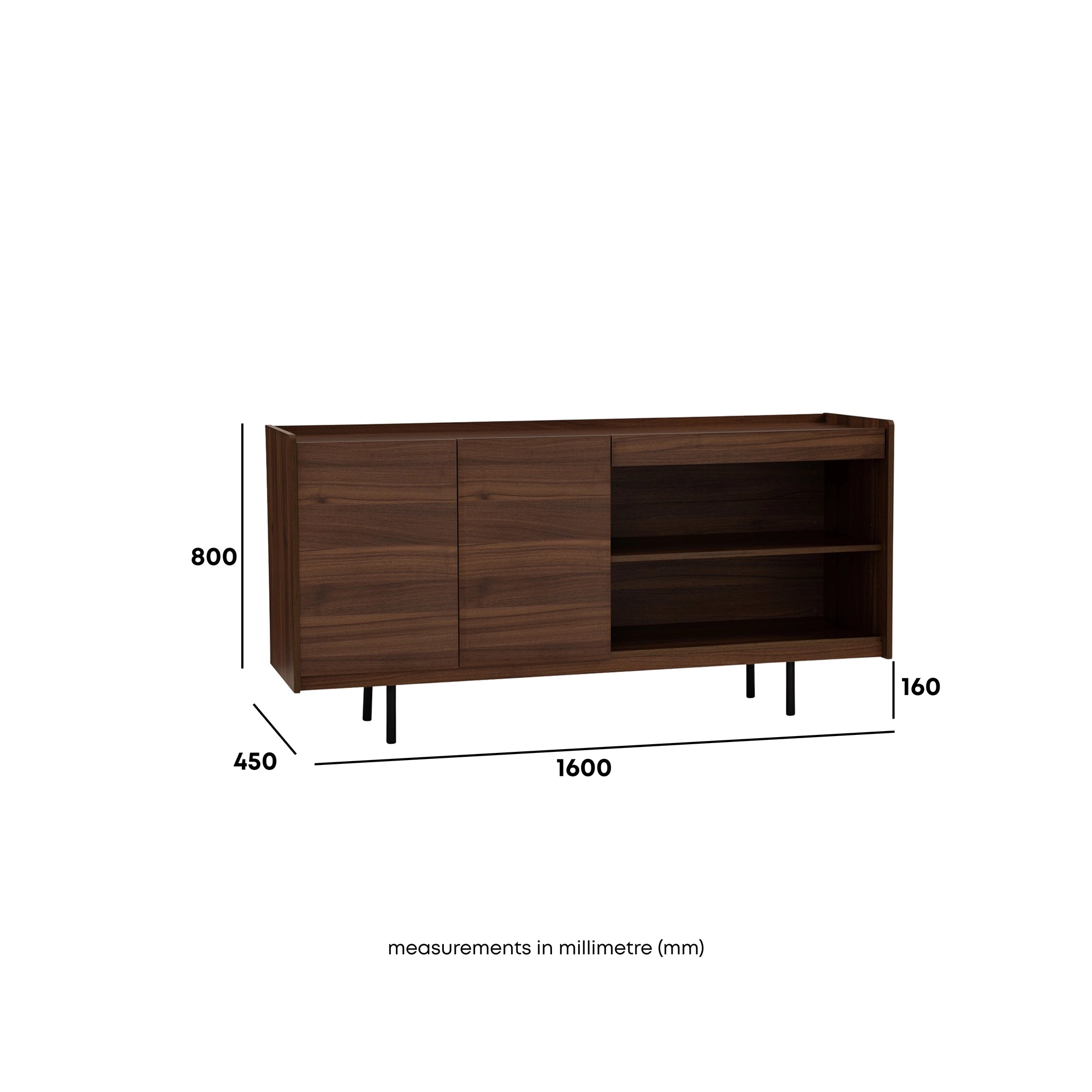 Modern Malix Sideboard with 2 Drawers & 3 Doors - Solid Wood Storage Cabinet for Living Room, Dining Room & Entryway - Stylish Home Organization Furniture for Small Spaces
