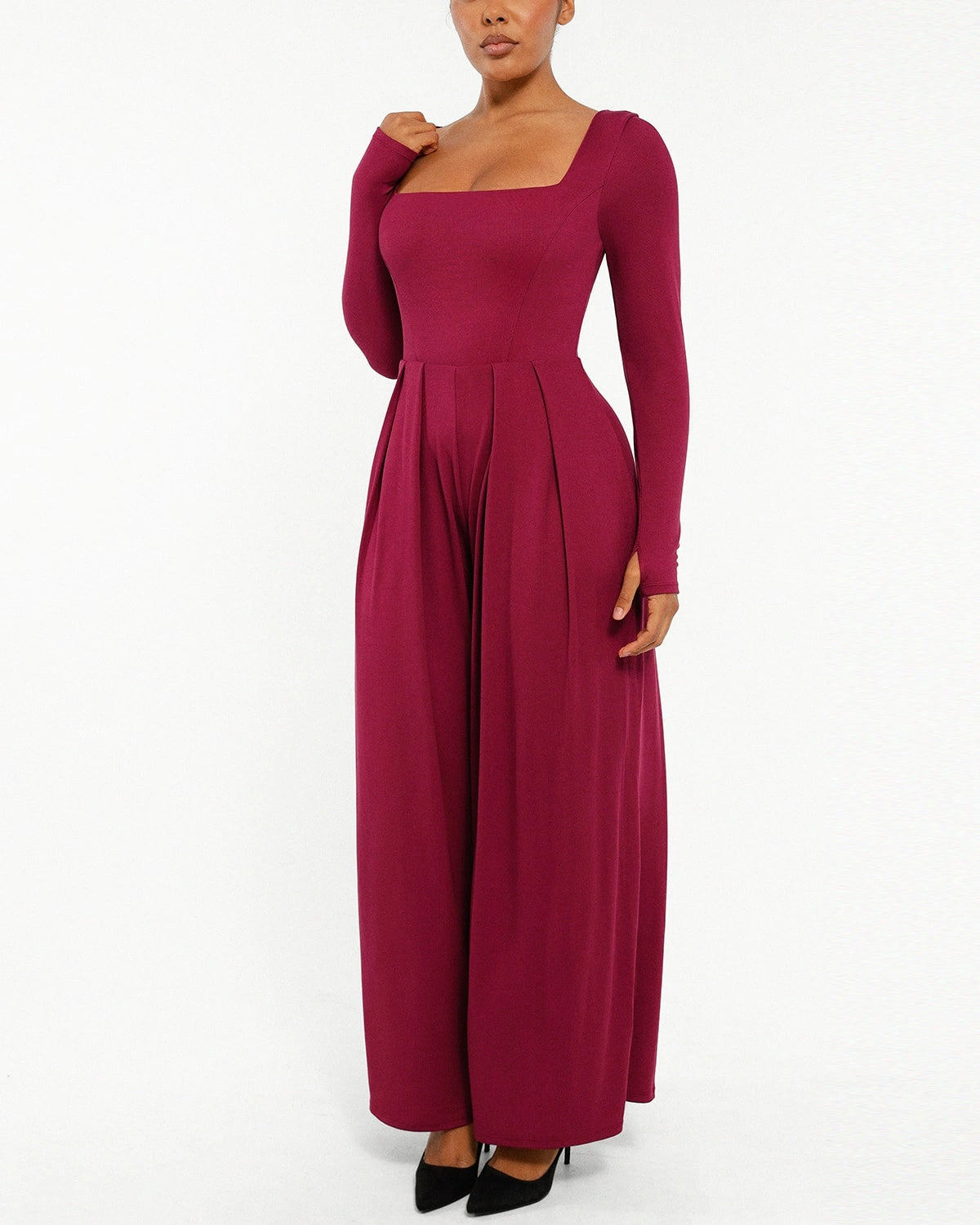 Square Neckline Slimming Jumpsuit for Women - Tummy Control Bodysuit with Built-in Shapewear - Perfect for Parties, Date Nights & Special Occasions