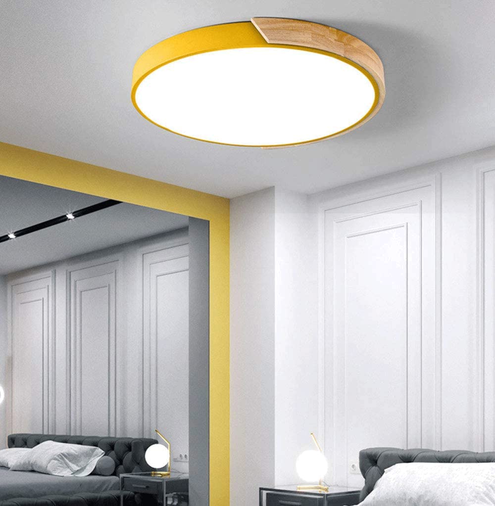 Nordic Modern LED Ceiling Light - Ultra Thin Wood Finish Metal Recessed Lighting Fixture for Living Room, Bedroom, Nursery - Dimmable Ambient Lighting for Home Decor & Interior Design