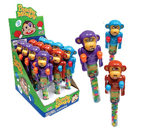 Punchy Monkey Candy Dispenser for Kids - Bulk Pack of 12 - Fun Toy & Candy Holder for Birthday Parties, Halloween Treats & Classroom Rewards