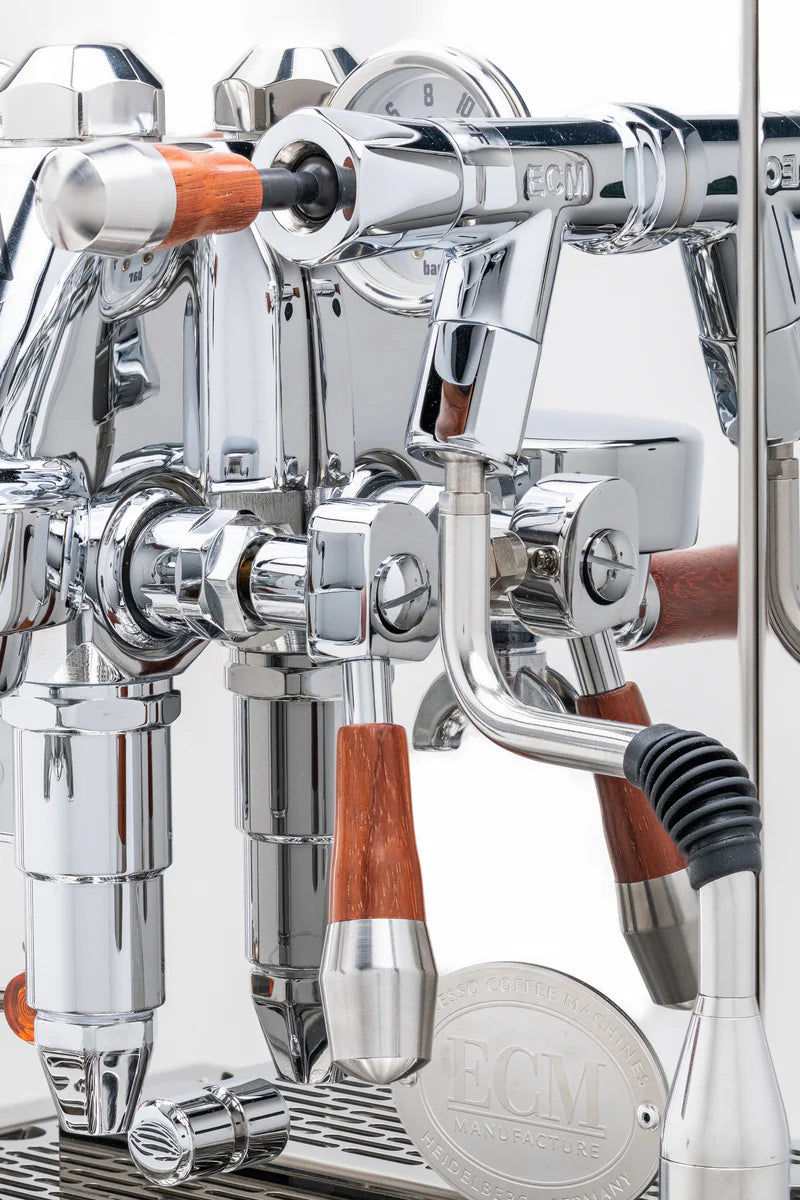 ECM Synchronika Espresso Machine with Paduak Wood & Chrome Finish - Professional Barista-Grade Coffee Maker for Home & Cafe Use