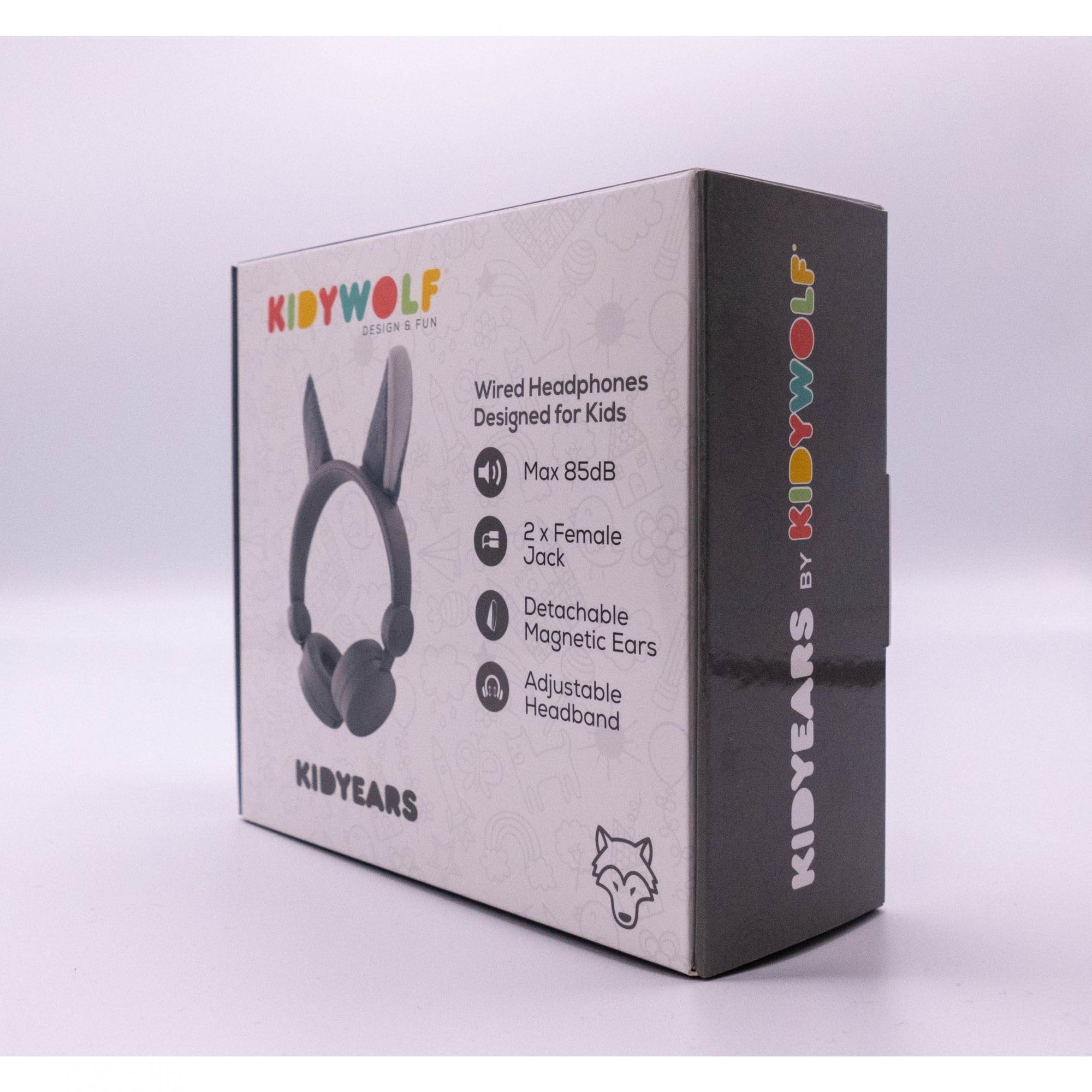 85dB Volume Limited Kids Headphones for Safe Music Sharing - Perfect for School, Travel & Home Use (Wolf Design)