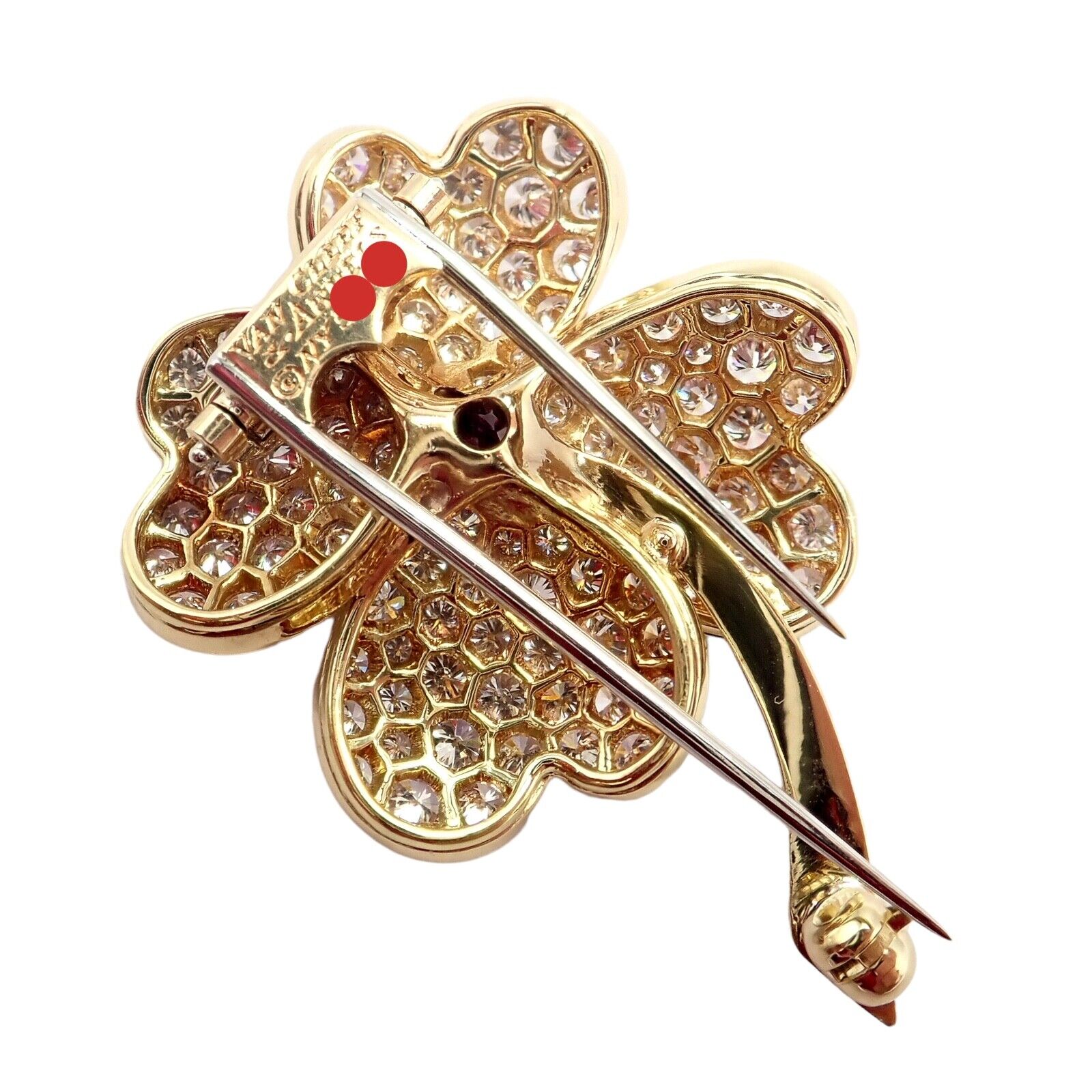Vintage Van Cleef & Arpels Cosmos 18k Yellow Gold Diamond Ruby Brooch Pendant - Luxury Jewelry for Special Occasions & Gift Giving