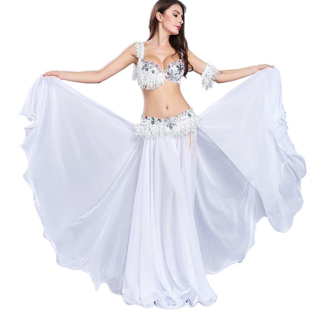 Royal Smeela Women's Belly Dance Costume Set - Chiffon Skirt, Bra & Belt - Professional Bellydancer Outfit for Performances, Halloween, Carnival & Dance Parties