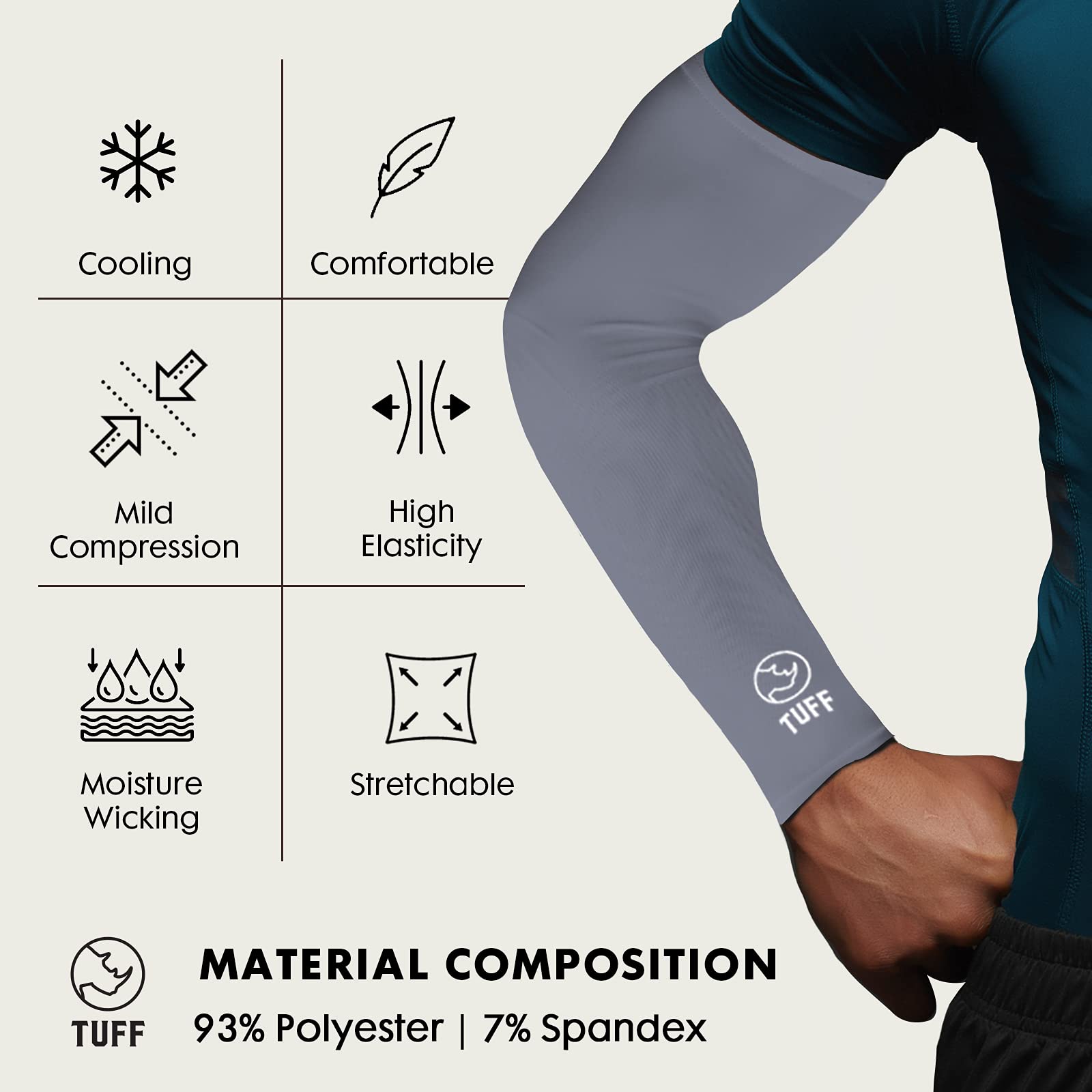 TUFF Compression Cooling Arm Sleeves - UPF 50+ Sun Protection for Men & Women | Athletic, Running, Cycling & Outdoor Sports | Moisture-Wicking & UV Blocking