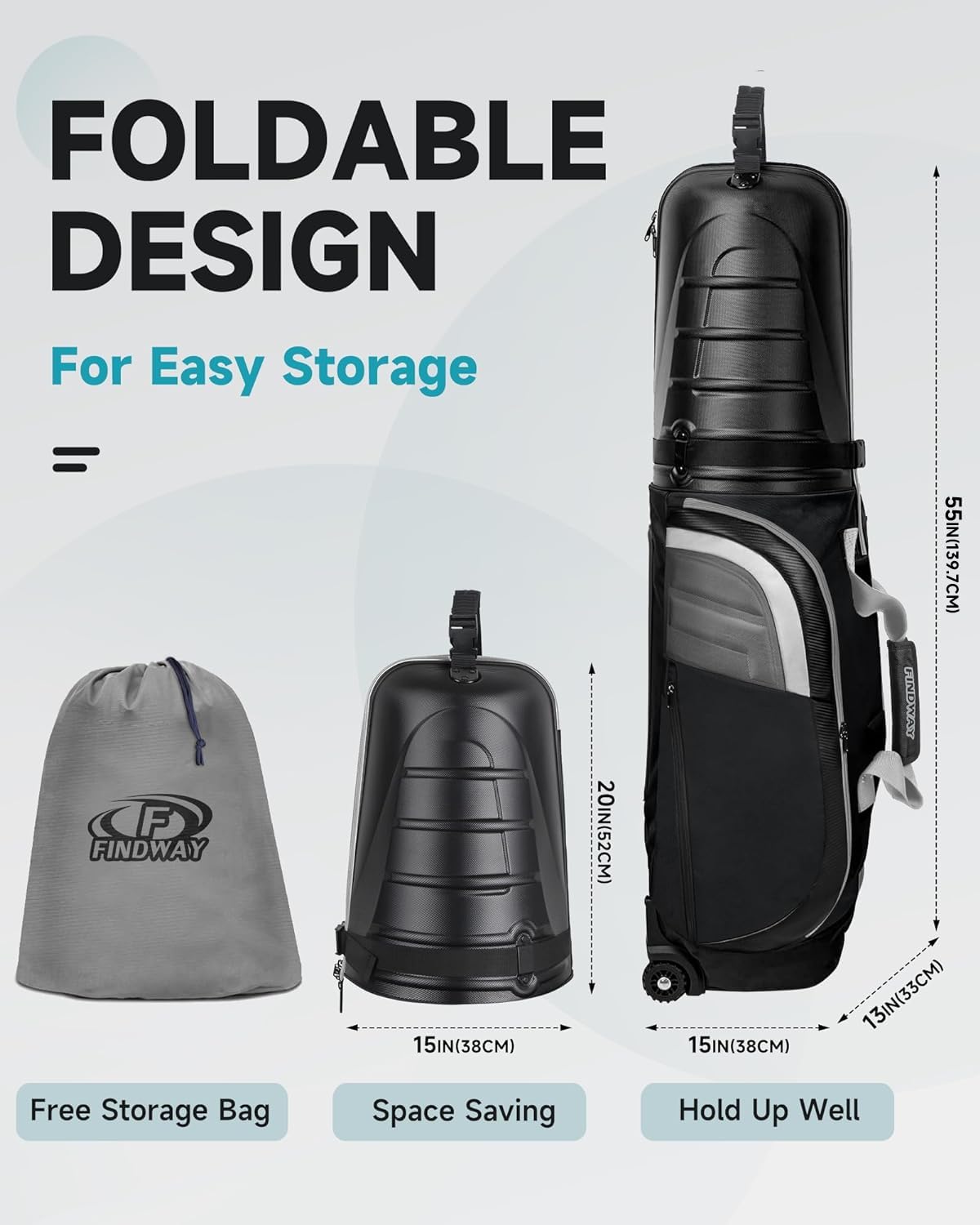 Findway Golf Travel Bag with Wheels & ABS Hard Case Top - Waterproof 1680D Oxford Fabric, Oversize Tank Wheels - Lightweight Airline-Approved Golf Club Protection - Perfect for Air Travel & Golf Vacations