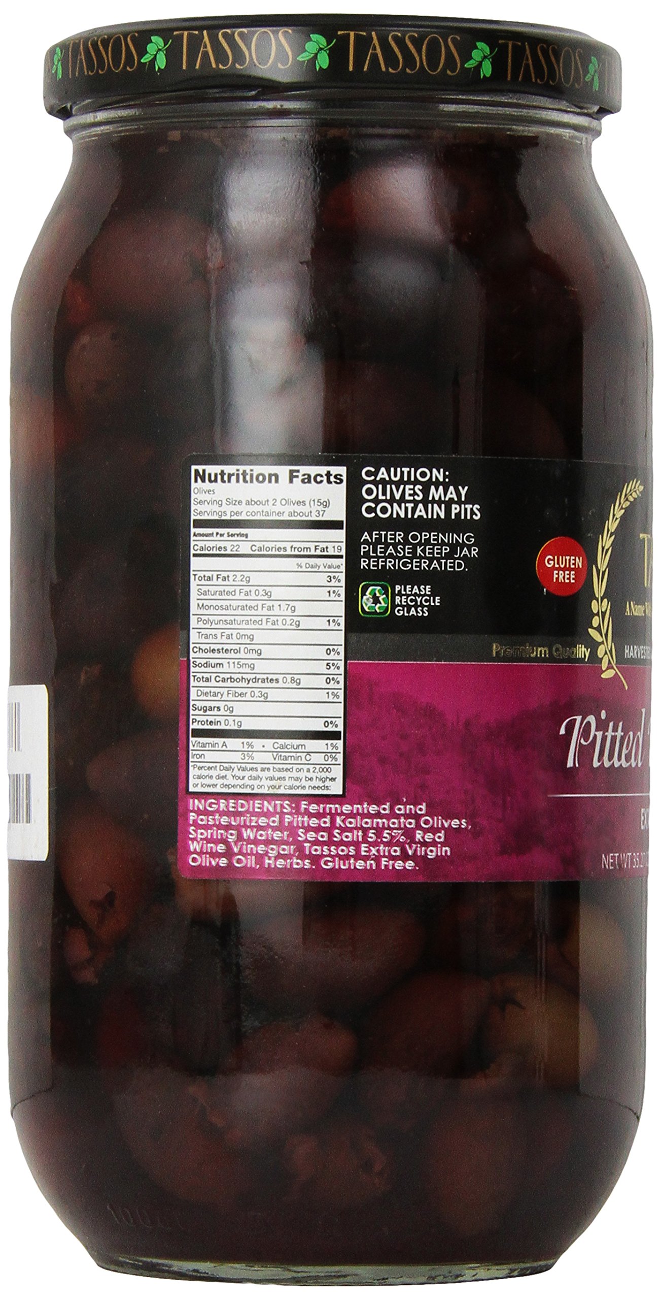 Tassos Pitted Kalamata Extra Large Olives, 18.34 Oz Jar - Premium Greek Olives for Salads, Charcuterie Boards & Mediterranean Recipes