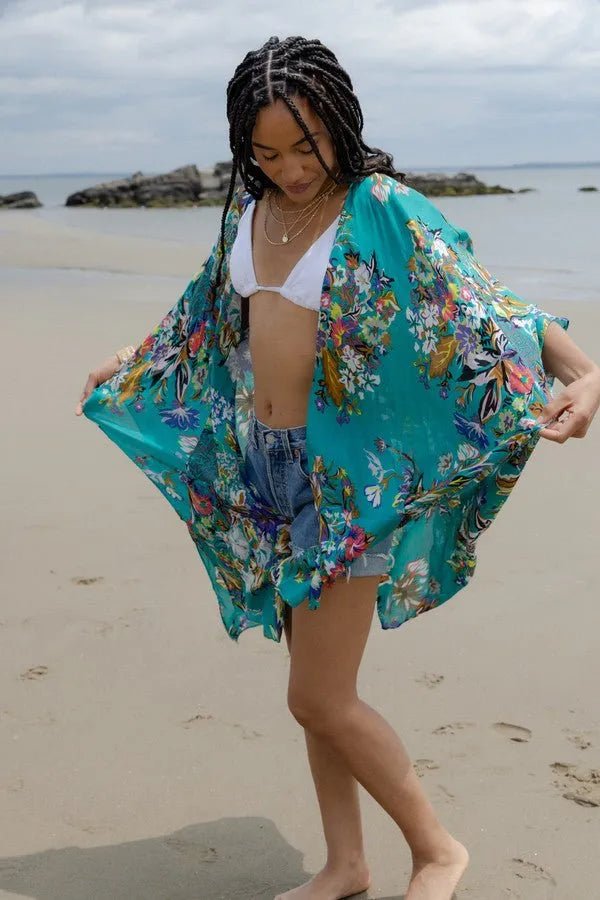 Elegant Floral Kimono Robe - Lightweight & Flowy Women's Cover Up for Beach, Pool, or Lounge Wear