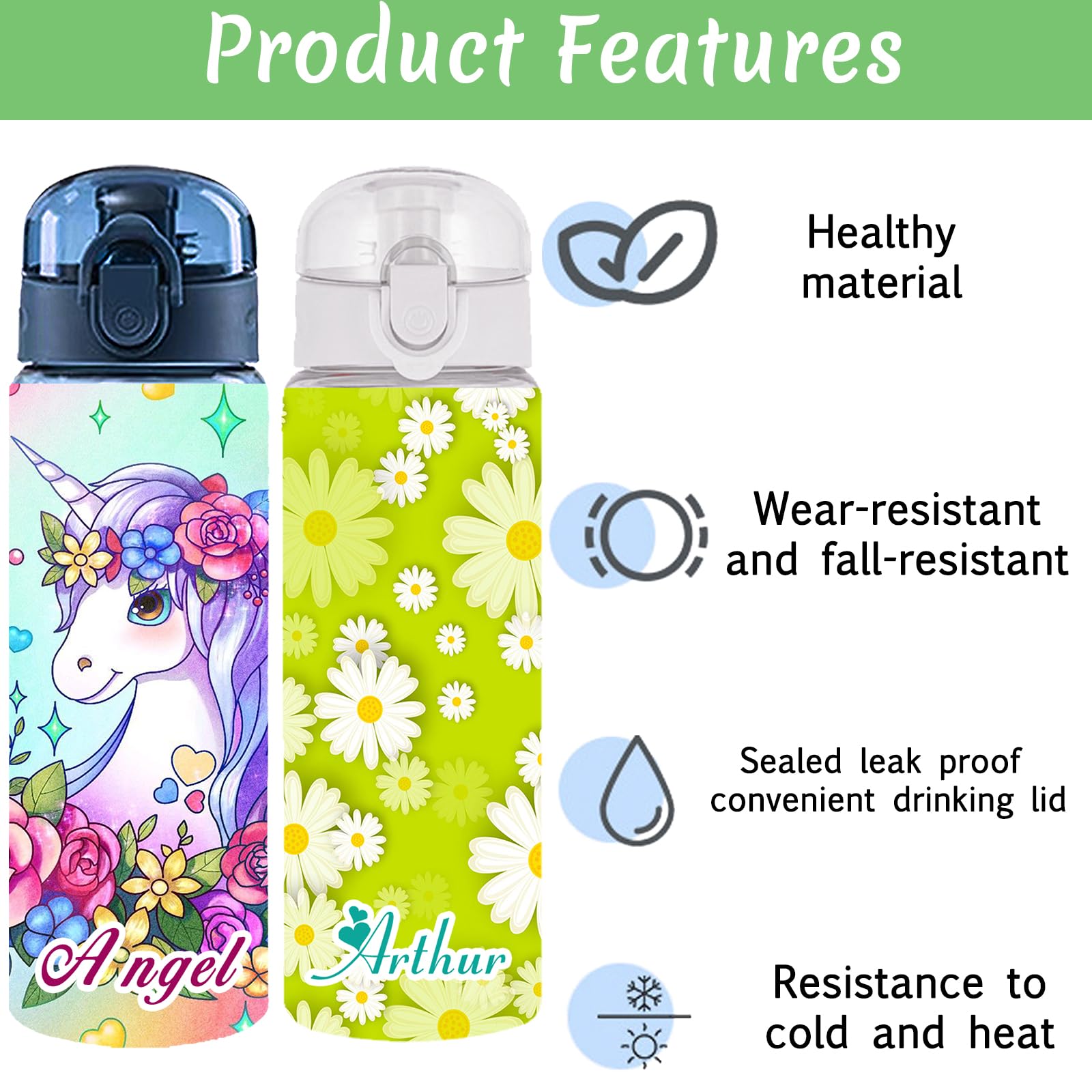 Custom 26oz Personalized Water Bottle with Lid - Leakproof, BPA-Free, Non-Toxic Plastic Bottle with Name - Ideal for School, Sports, Gym, Office & Outdoor Activities