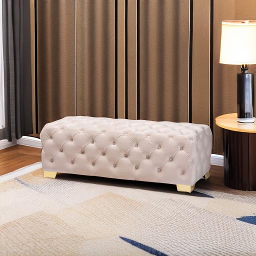 Baxton Studio Light Beige/Gold Ottoman with Storage - Modern Tufted Footrest Stool for Living Room, Bedroom & Office - Versatile Home Decor Accent Piece