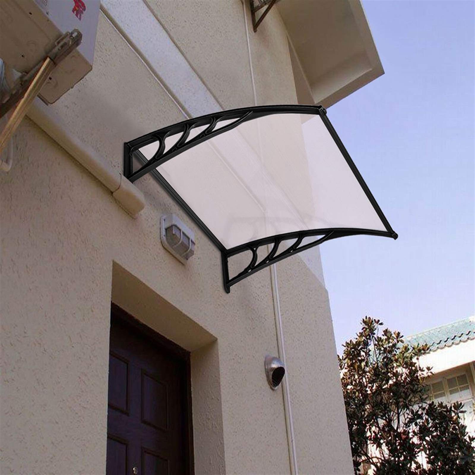 Flandre 40x40 Inch White Polycarbonate Patio Door Awning Canopy with Black Bracket - UV Protection, Weatherproof Cover for Rain & Snow - Perfect for Front Door, Window, and Outdoor Patio Shelter (Model HT-100)
