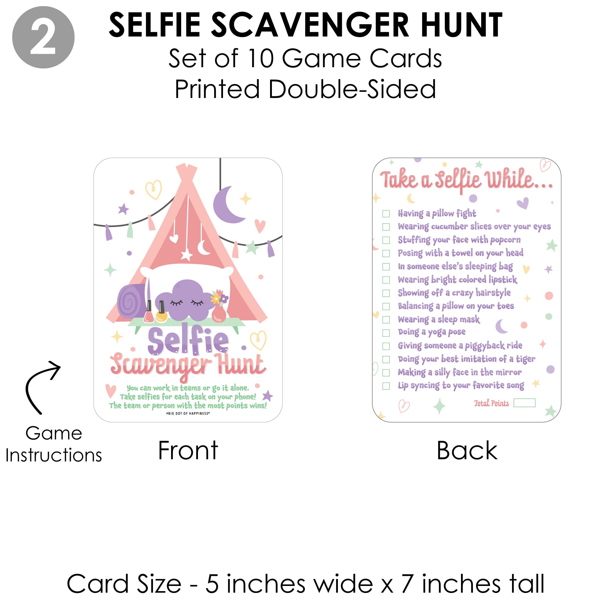 Big Dot of Happiness Pajama Slumber Party Games Set - 10 Fun Activity Cards for Girls' Sleepovers, Birthday Parties & Kids Group Games | Perfect for 4 Friends at PJ Parties, Birthday Celebrations & Family Game Nights