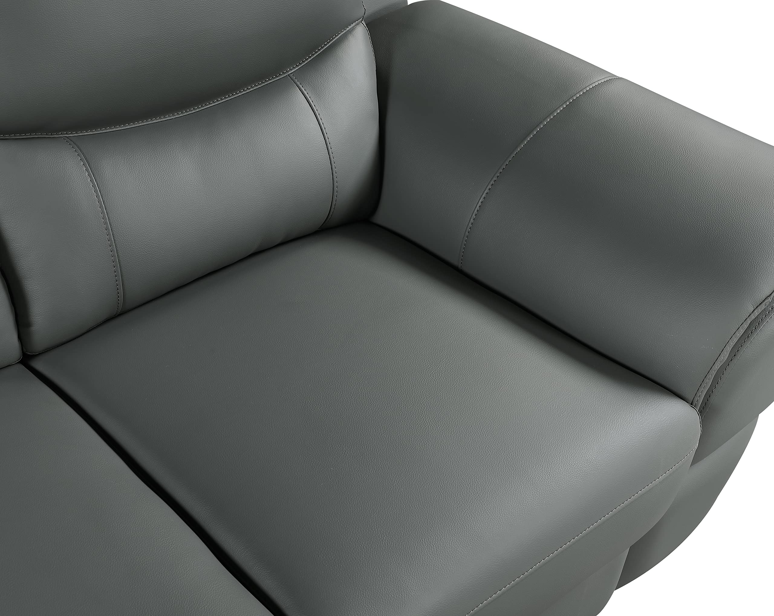 Binion Modern Genuine Leather Loveseat - 1-Piece Upholstered Sofa with Padded Headrest, Wide Arms & Chrome Accents for Living Room - Elegant Gray Leather Couch for Small Spaces, Apartments & Cozy Home Decor