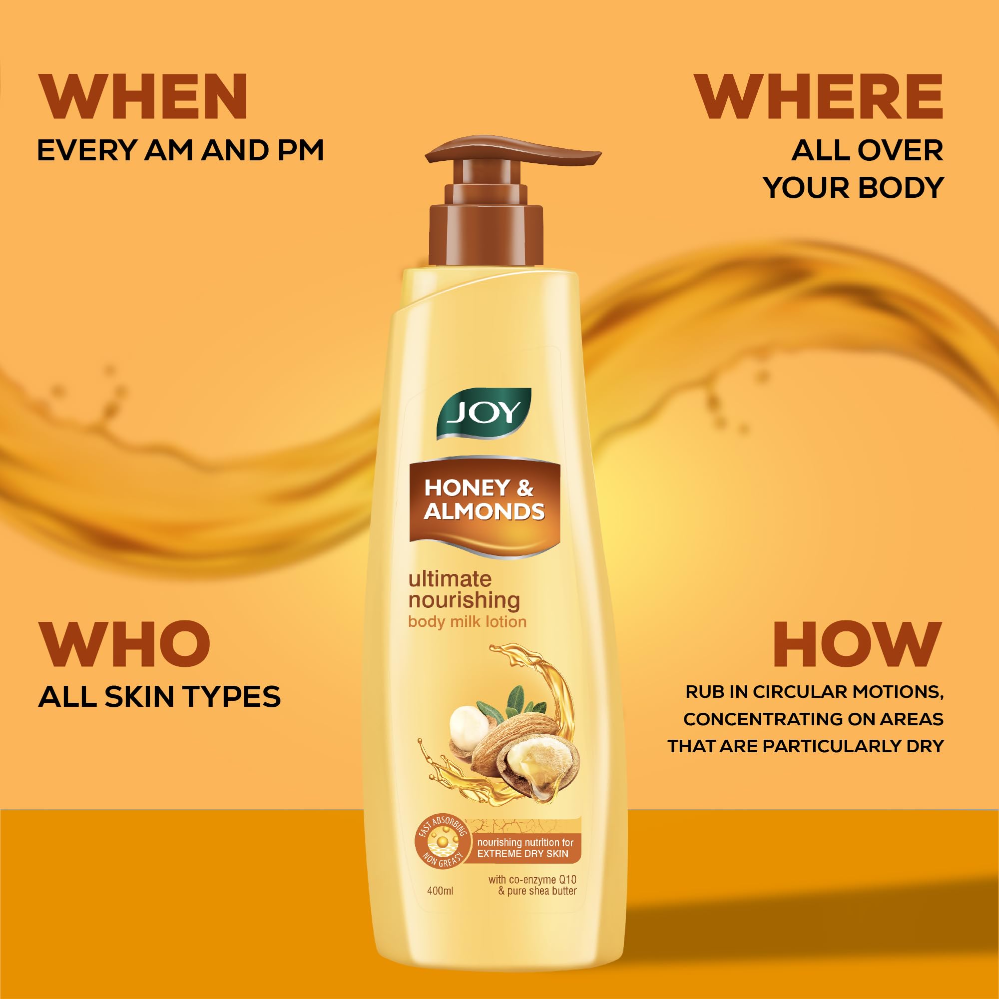 Joy Honey & Almonds Ultimate Nourishing Body Milk Lotion (13.5oz) - Shea Butter & Vitamin E Enriched - 24H Moisturizing for Dry Skin - Prevent Dryness & Deep Hydration - Perfect for Winter Care & Daily Body Moisturizing