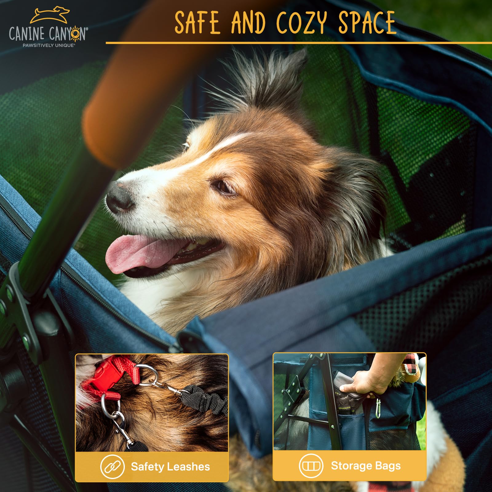 Upgraded 4 Wheel Pet Stroller for Small & Medium Dogs - One Button Fold, Adjustable Mesh Windows & Shades, 360° Swivel Front Wheels with Rear Wheel Brake | Perfect for Outdoor Walks, Park Visits & Vet Appointments