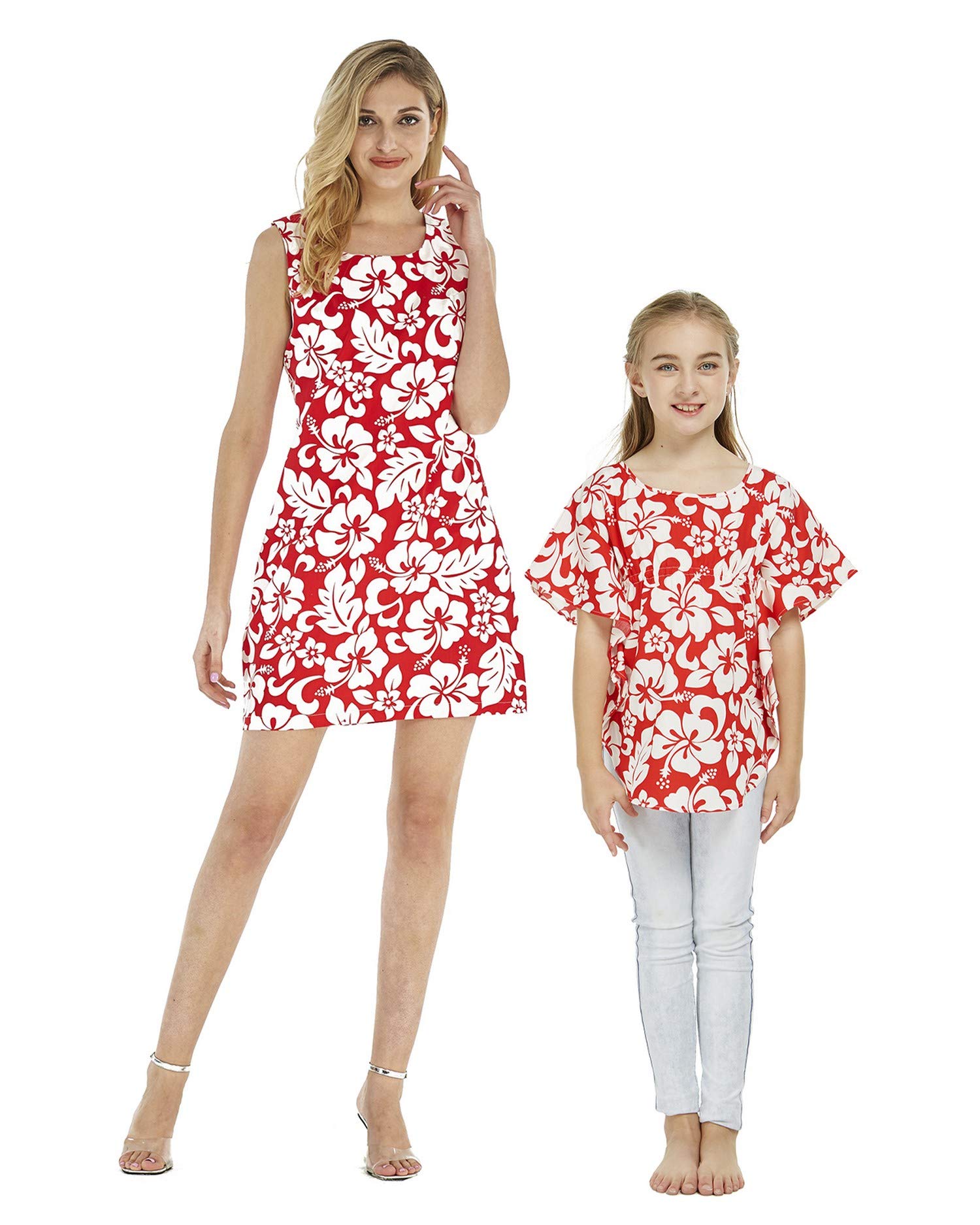 Vintage Tropical Toile Matching Hawaiian Luau Mother Daughter Dress & Poncho Tops - Perfect for Beach Vacations, Family Photos, and Summer Parties