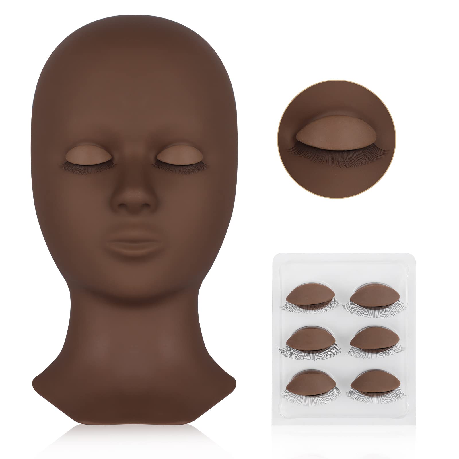 LASHVIEW Lash Mannequin Head for Eyelash Extension Practice - 4 Replaceable Eyelids, Soft-Touch Rubber Makeup Training Head (Black) - Perfect for Salon Professionals & Beauty Students