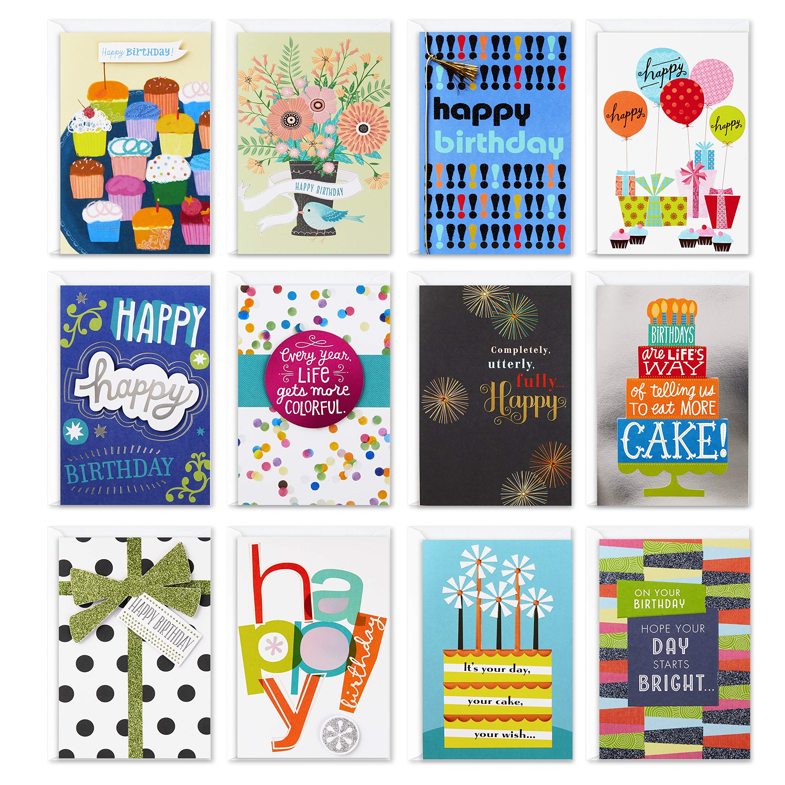 Hallmark Assorted Birthday Cards - 12 Handmade Greeting Cards with Envelopes for Happy Birthday Wishes | Perfect for Birthdays, Anniversaries & Special Occasions