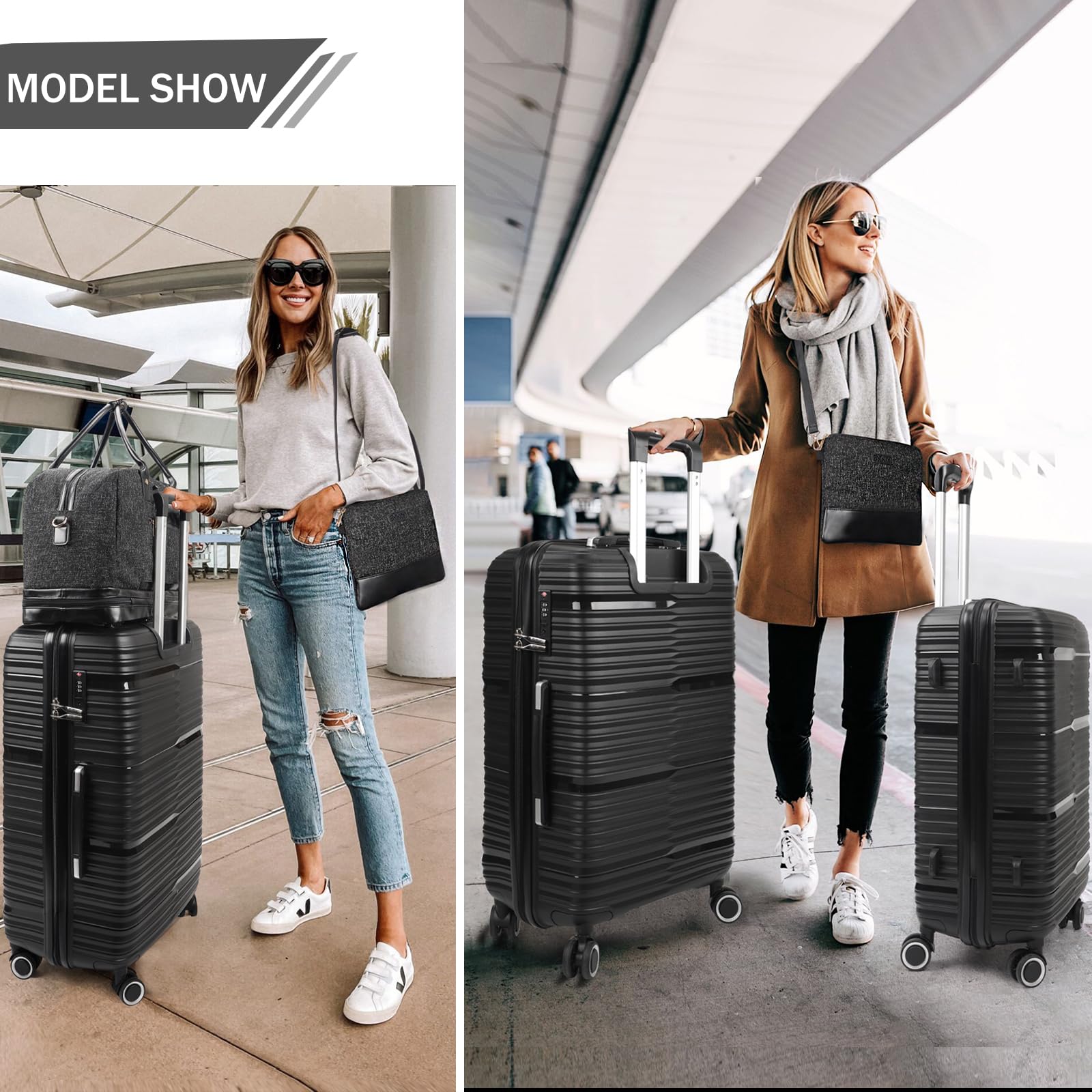 3-Piece Lightweight Hardshell Luggage Set with Spinner Wheels & TSA Lock - Carry-On Suitcase, Checked Bag & Weekender Duffle Bag for Air Travel, Business Trips & Family Vacations