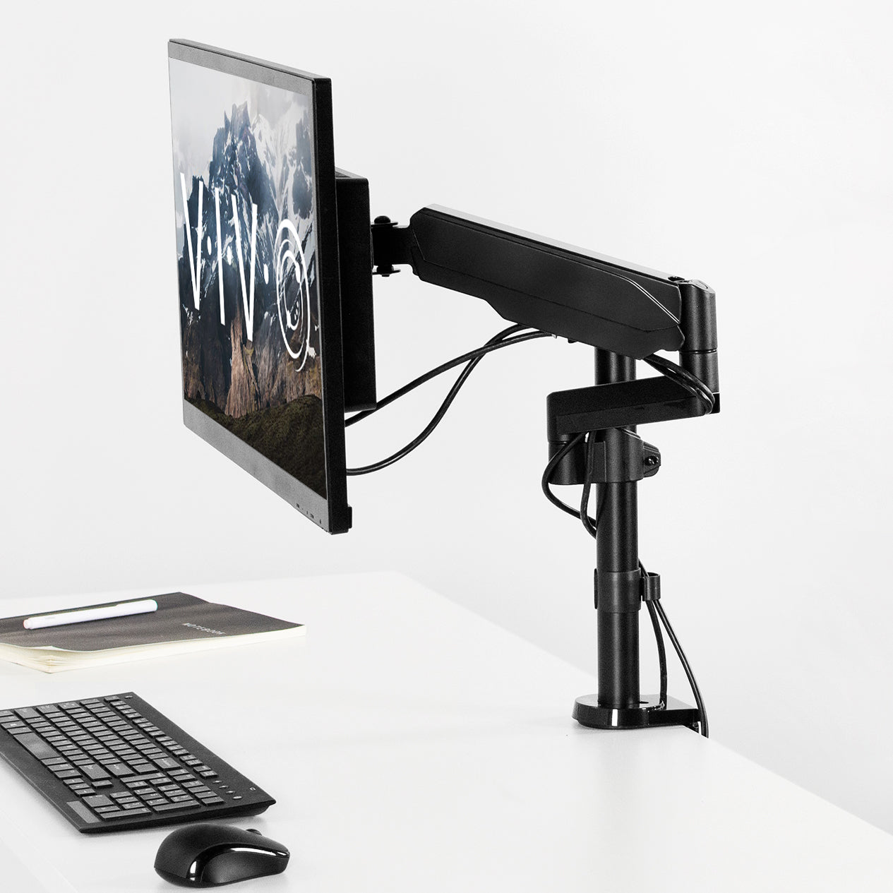 Adjustable Single Pneumatic Monitor Arm - Ergonomic Desk Mount Stand for Computer Screens | Perfect for Home Office, Gaming & Workspace Setup